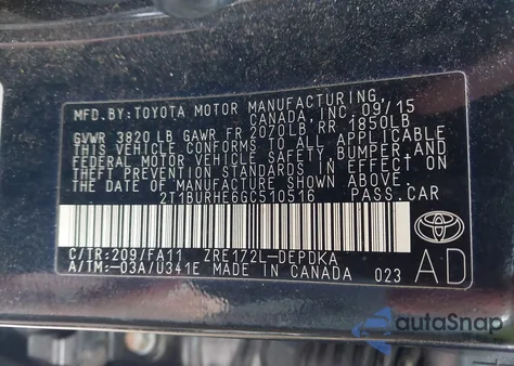 2016 Toyota Corolla L из США, поврежденный, VIN 2T1BURHE6GC510516